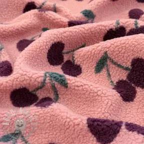 Tessuto per cappotti TEDDY JACQUARD Cherries pink