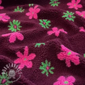 Tessuto per cappotti TEDDY JACQUARD Flowers burgundy