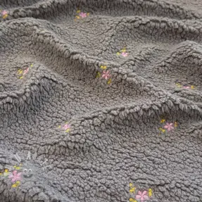 Tessuto per cappotti TEDDY EMBROIDERY Flowers grey