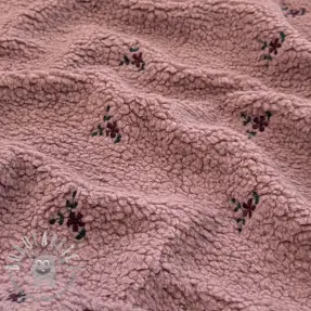 Tessuto per cappotti TEDDY EMBROIDERY Flowers mauve