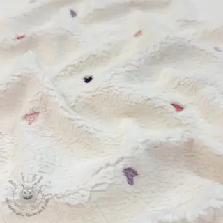 Tessuto per cappotti TEDDY EMBROIDERY Hearts ecru