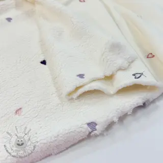 Tessuto per cappotti TEDDY EMBROIDERY Hearts ecru