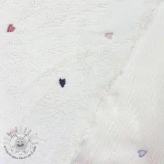 Tessuto per cappotti TEDDY EMBROIDERY Hearts ecru