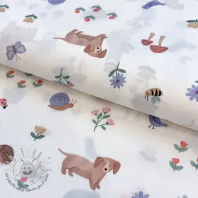 Tessuto di cotone Animals in the garden design B digital print