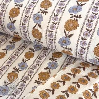 Mussola/Doppia garza STEPPED Flowers in stripe white