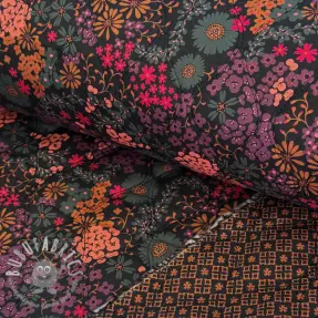 Tessuto di cotone VOILE STEPPED Flowerie black digital print