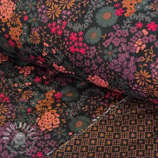Tessuto di cotone VOILE STEPPED Flowerie black digital print