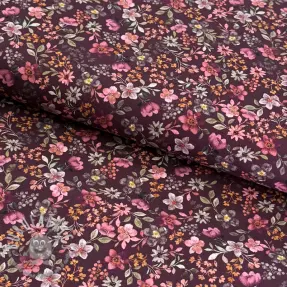 Tessuto di cotone Autumn flowers burgundy digital print