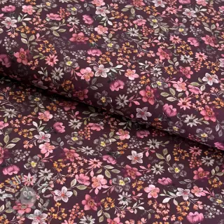 Tessuto di cotone Autumn flowers burgundy digital print