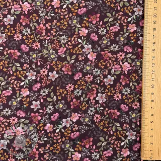 Tessuto di cotone Autumn flowers burgundy digital print