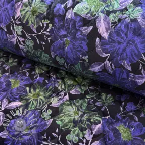 Tessuto trapuntato VELVET Flowers navy digital print