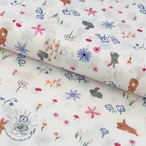 Tessuto di cotone Farm animals tossed white digital print