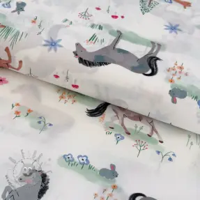 Tessuto di cotone Farm animals BIG white digital print