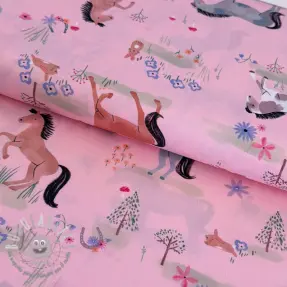 Tessuto di cotone Farm animals BIG light pink digital print