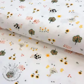 Jersey Farm animals white digital print ORGANIC