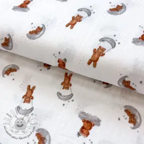 Mussola/Doppia garza Bears white digital print