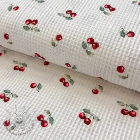 Cotone a nido d'ape Cherries white digital print