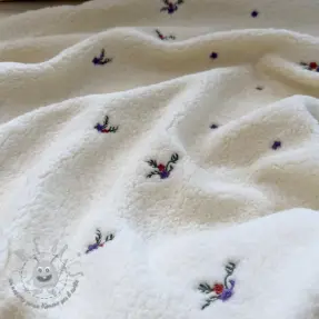 Tessuto per cappotti TEDDY EMBROIDERY Flora ecru
