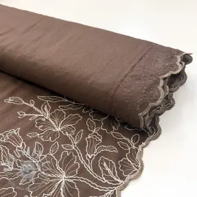 Viscosa con lino ONE-SIDE BORDER Floweria brown