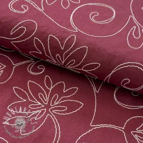 Viscosa con lino EMBROIDERY Flora burgundy