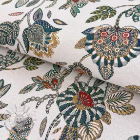 Tessuto decorativo jacquard Bosphore blanc emeraude