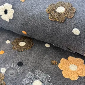 Tessuto per cappotti LUXE with 3D Flowers grey