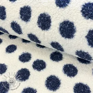 Tessuto per cappotti TEDDY Big dots dark blue