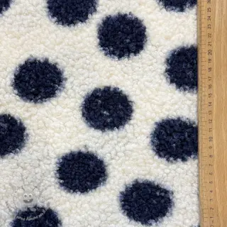Tessuto per cappotti TEDDY Big dots dark blue