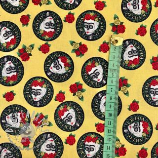 Tessuto di cotone FRIDA Hearts skull digital print