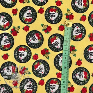 Tessuto di cotone FRIDA Hearts skull digital print