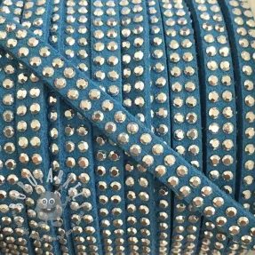Cordoncino in tessuto scamosciato con pietre aqua