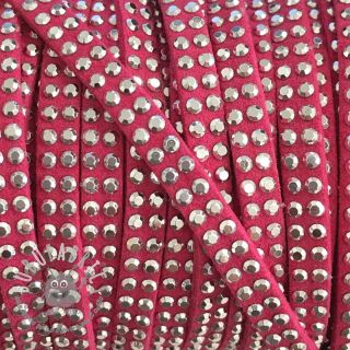 Cordoncino in tessuto scamosciato con pietre fuchsia