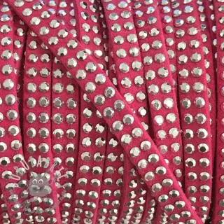 Cordoncino in tessuto scamosciato con pietre fuchsia