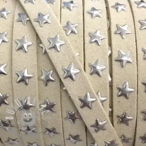 Cordoncino in tessuto scamosciato con stelle ecru