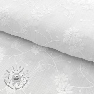Mussola/Doppia garza EMBROIDERED Leaf white 2nd class