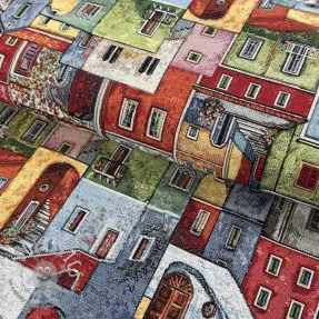 Tessuto decorativo GOBELIN PREMIUM Happy colourful village