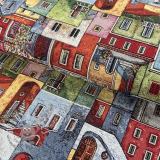 Tessuto decorativo GOBELIN PREMIUM Happy colourful village