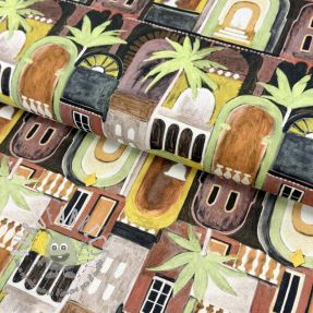 Tessuto decorativo Tropical cottages brique digital print