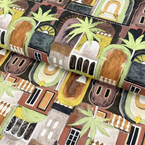 Tessuto decorativo Tropical cottages brique digital print