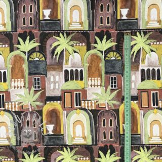Tessuto decorativo Tropical cottages brique digital print
