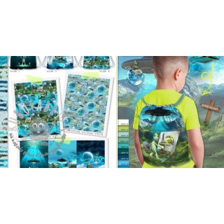 Tessuto decorativo KIDS BACKPACK Alien my friend PANEL