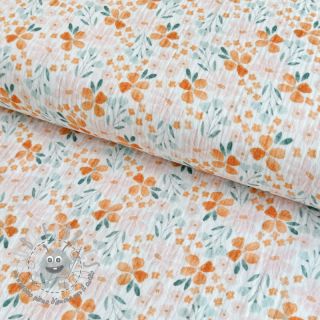 Mussola/Doppia garza Orange flowers white digital print