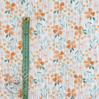Mussola/Doppia garza Orange flowers white digital print