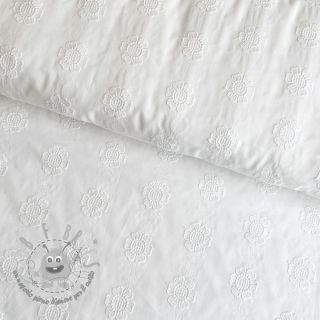 Tessuto di cotone VOILE Embroidery Dotty flowers white