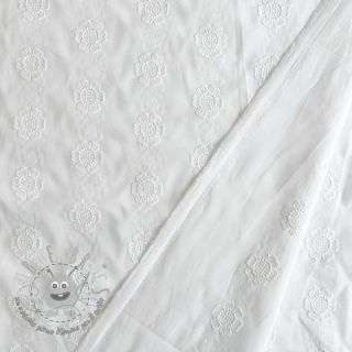 Tessuto di cotone VOILE Embroidery Dotty flowers white