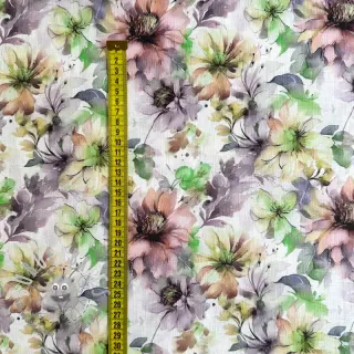Lino con cotone Peony roses RAMIE green digital print