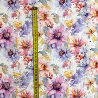 Lino con cotone Peony roses RAMIE light pink digital print