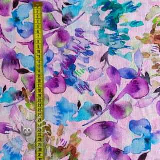 Lino con cotone Aquarel leaves RAMIE purple digital print