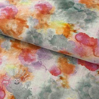 Lino con cotone Abstract flowers RAMIE orange digital print
