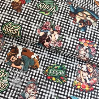 Tessuto decorativo Vegan black check digital print